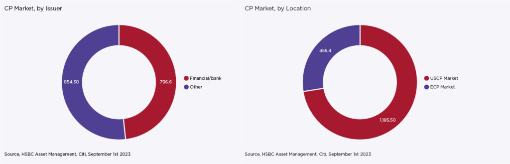 CP issuer by issuer and location. Source HSBC Asset Management, Citi, 1 September 2023